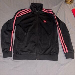 Adidas Kids Black Jacket with Pink Stripes